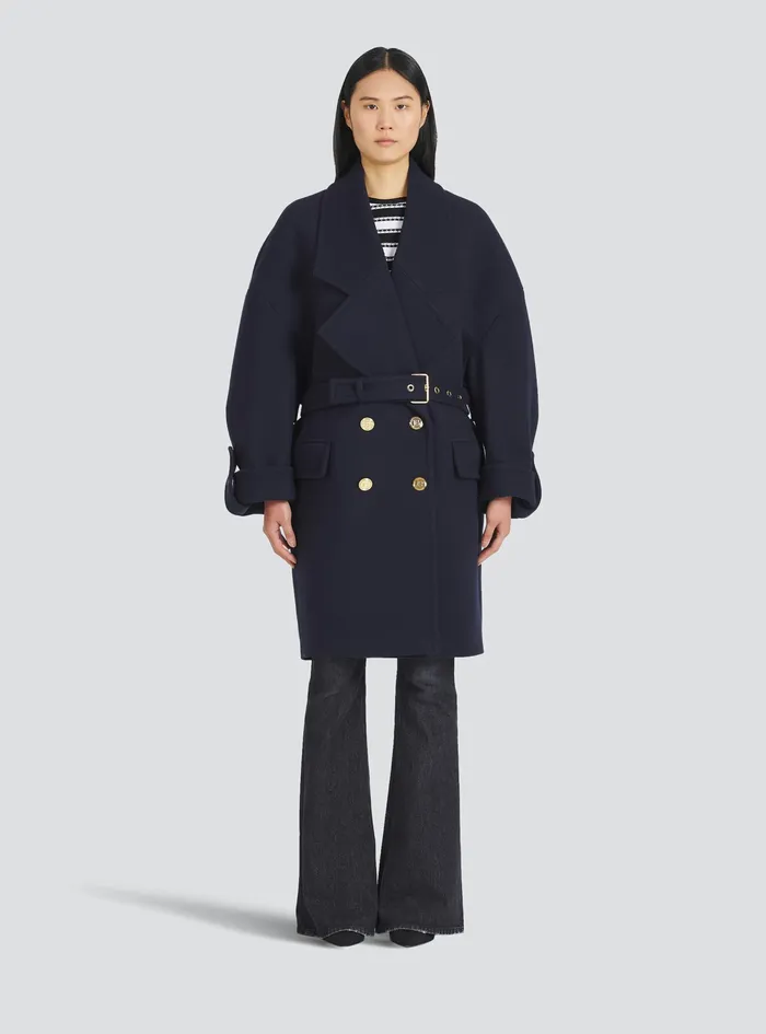 Balmain Outerwear Womens Wool And Cashmere Pea Coat With DoubleBreasted GoldTone Buttoned Fastening Navy Balmain Outerwear Womens Wool And Cashmere Pea Coat With DoubleBreasted GoldTone Buttoned Fastening Navy