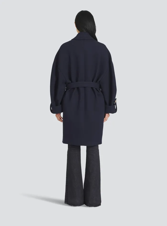Balmain Outerwear Womens Wool And Cashmere Pea Coat With DoubleBreasted GoldTone Buttoned Fastening Navy Balmain Outerwear Womens Wool And Cashmere Pea Coat With DoubleBreasted GoldTone Buttoned Fastening Navy