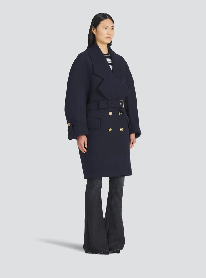 Balmain Outerwear Womens Wool And Cashmere Pea Coat With DoubleBreasted GoldTone Buttoned Fastening Navy Balmain Outerwear Womens Wool And Cashmere Pea Coat With DoubleBreasted GoldTone Buttoned Fastening Navy