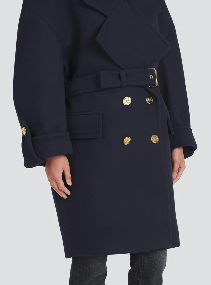 Balmain Outerwear Womens Wool And Cashmere Pea Coat With DoubleBreasted GoldTone Buttoned Fastening Navy Balmain Outerwear Womens Wool And Cashmere Pea Coat With DoubleBreasted GoldTone Buttoned Fastening Navy