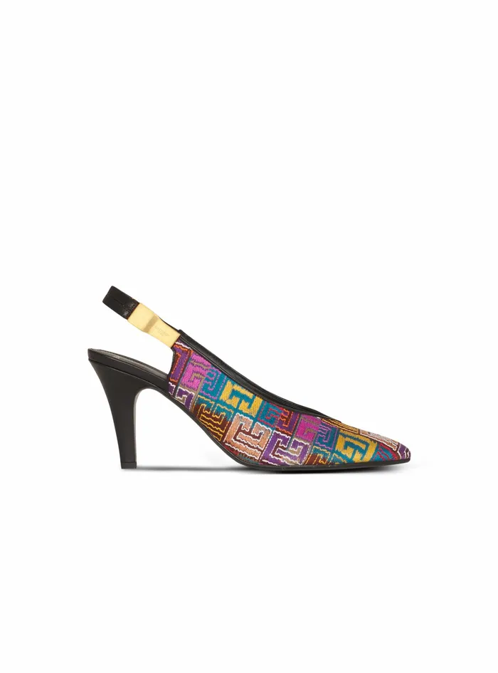 Balmain Sandals Womens Multicolor Needlepoint Tara Pumps With Balmain Monogram Multicolor