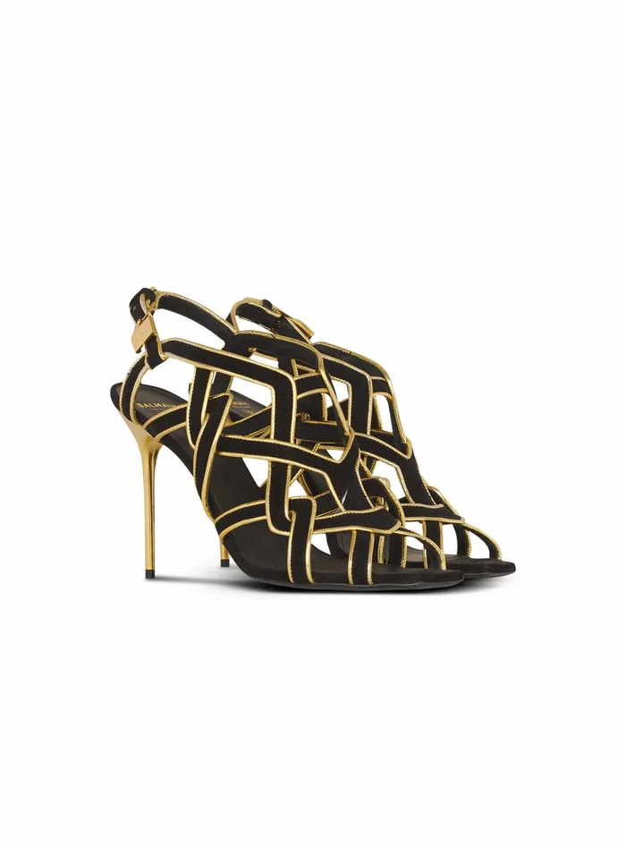 Balmain Sandals Womens Suede Urania Sandals Black Balmain Sandals Womens Suede Urania Sandals Black