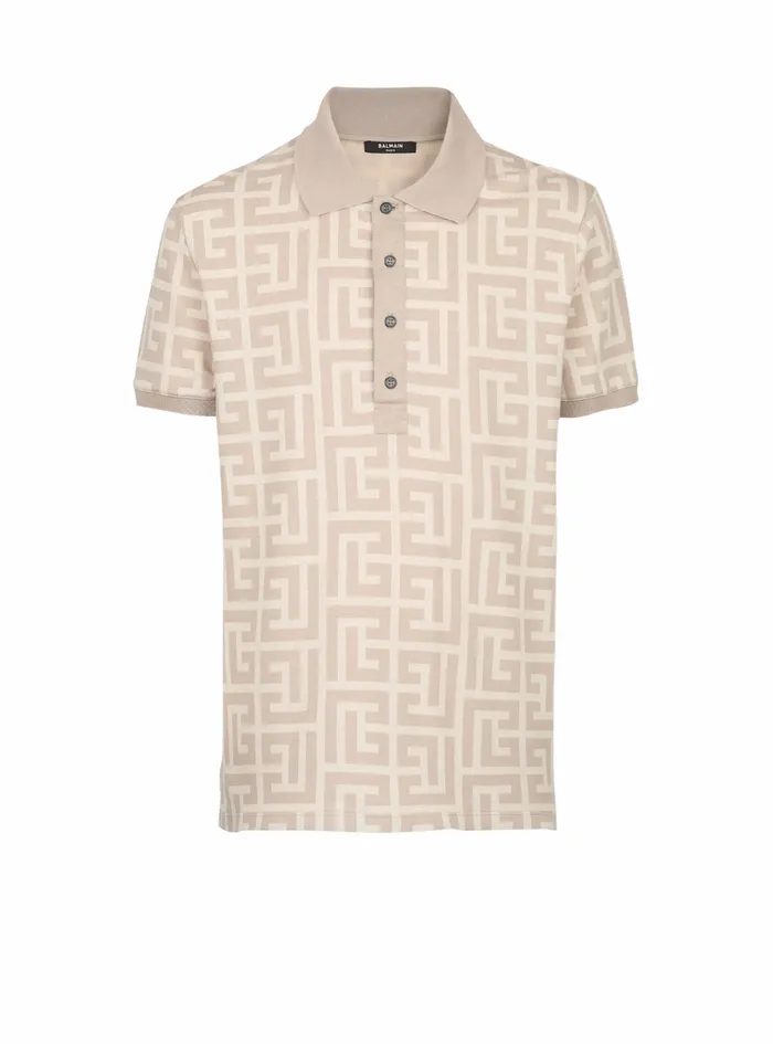 Balmain Shirts And Polos Mens Cotton Polo With Maxi Balmain Monogram Beige