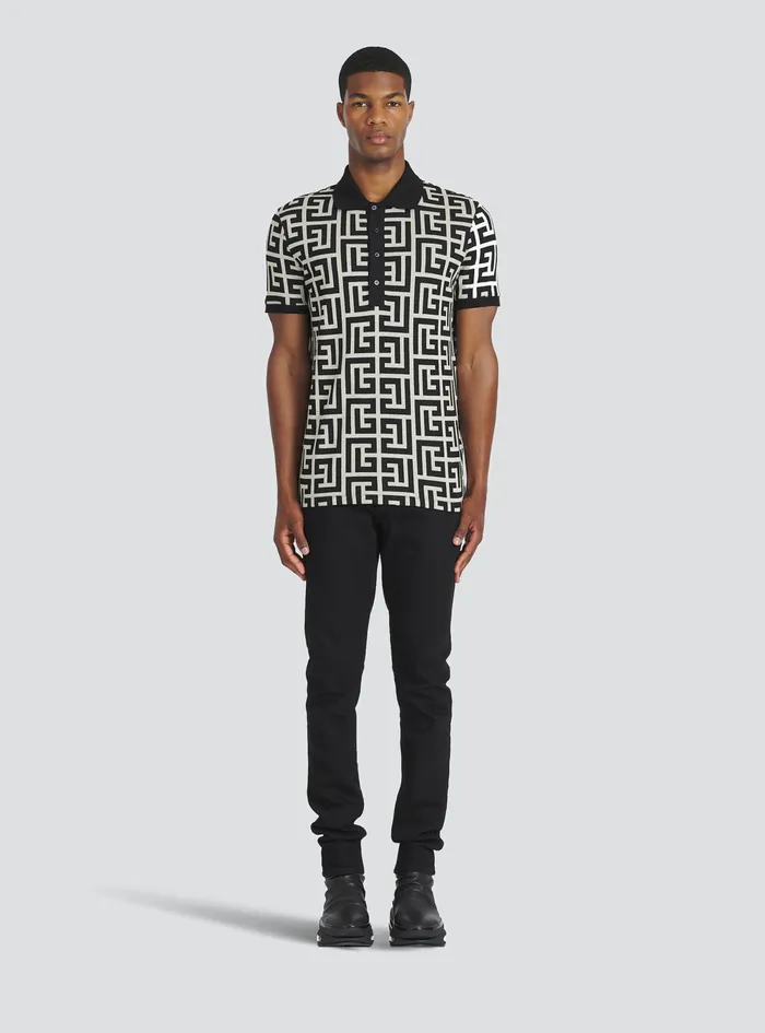 Balmain Shirts And Polos Mens Cotton Polo With Maxi Balmain Monogram Black Balmain Shirts And Polos Mens Cotton Polo With Maxi Balmain Monogram Black