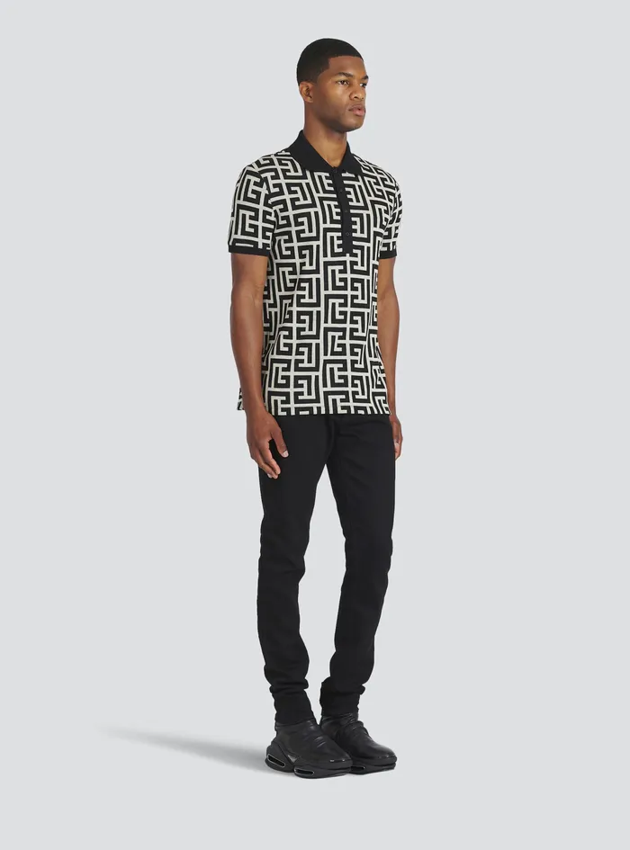Balmain Shirts And Polos Mens Cotton Polo With Maxi Balmain Monogram Black Balmain Shirts And Polos Mens Cotton Polo With Maxi Balmain Monogram Black
