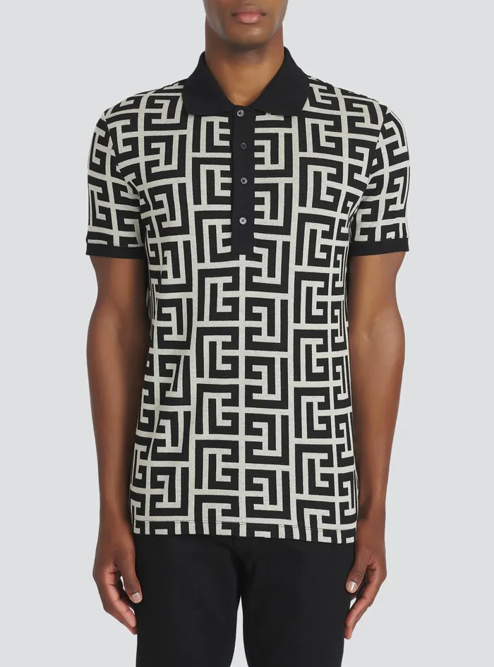 Balmain Shirts And Polos Mens Cotton Polo With Maxi Balmain Monogram Black Balmain Shirts And Polos Mens Cotton Polo With Maxi Balmain Monogram Black