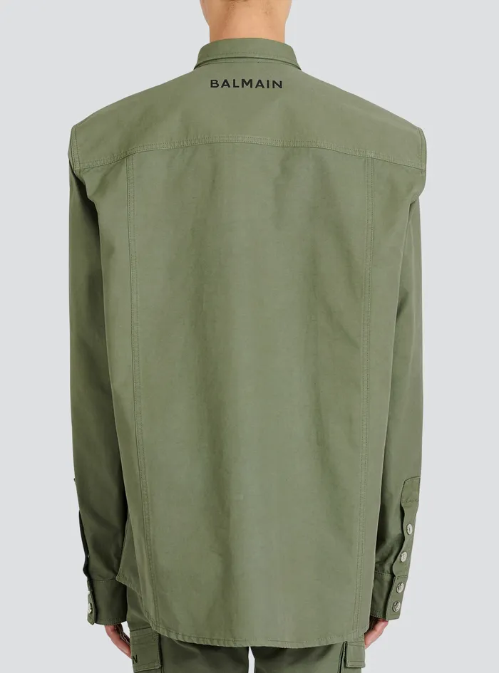 Balmain Shirts And Polos Mens Cotton Shirt With Embroidered Balmain Logo Khaki Balmain Shirts And Polos Mens Cotton Shirt With Embroidered Balmain Logo Khaki