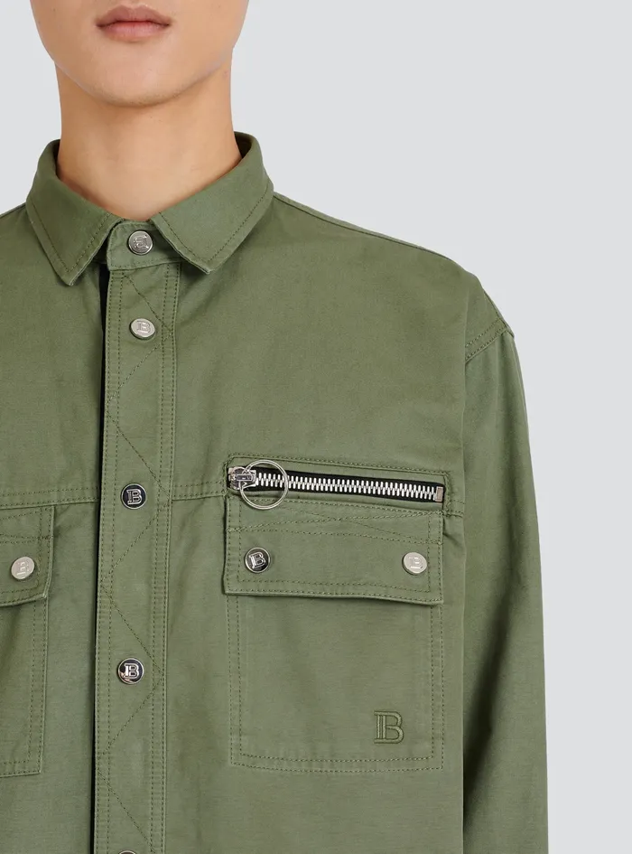 Balmain Shirts And Polos Mens Cotton Shirt With Embroidered Balmain Logo Khaki Balmain Shirts And Polos Mens Cotton Shirt With Embroidered Balmain Logo Khaki