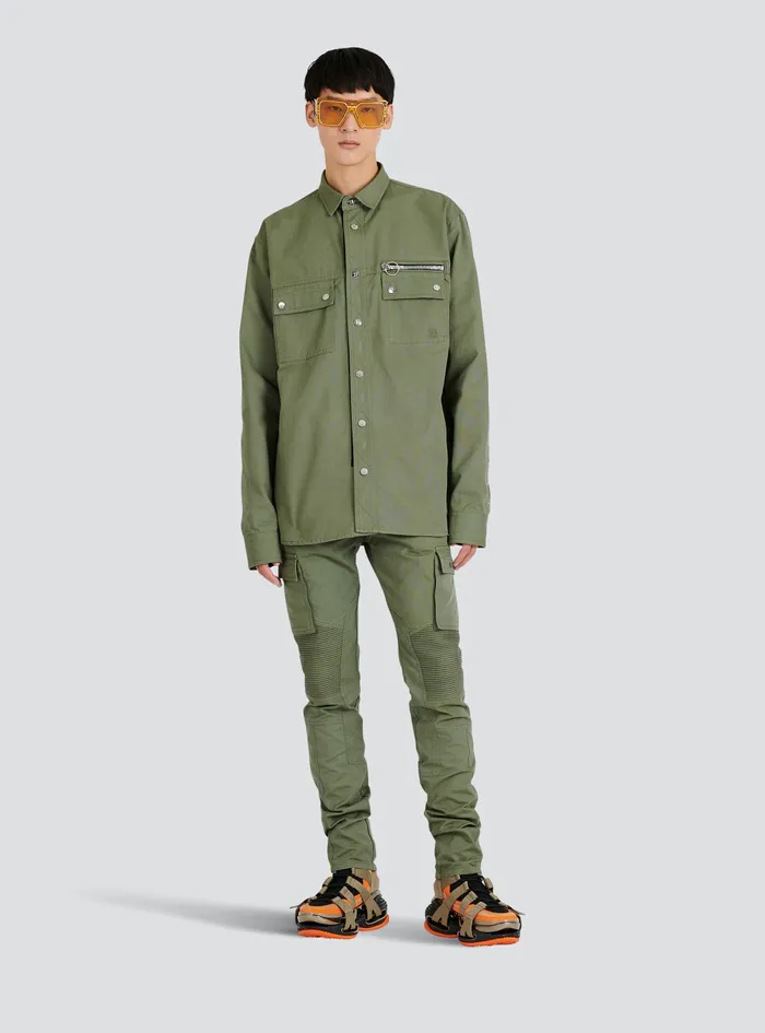 Balmain Shirts And Polos Mens Cotton Shirt With Embroidered Balmain Logo Khaki Balmain Shirts And Polos Mens Cotton Shirt With Embroidered Balmain Logo Khaki