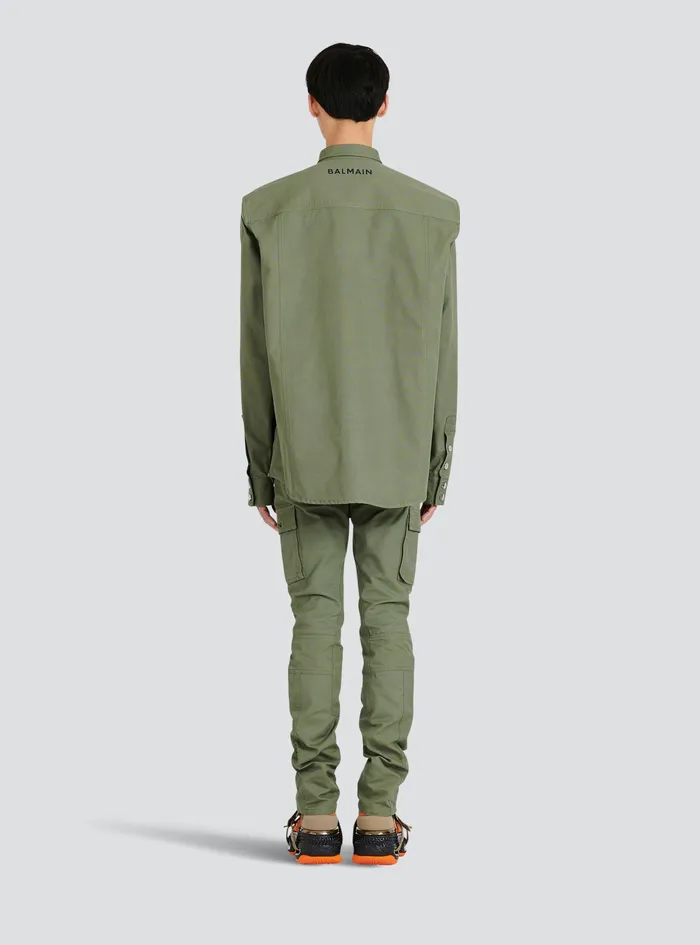Balmain Shirts And Polos Mens Cotton Shirt With Embroidered Balmain Logo Khaki Balmain Shirts And Polos Mens Cotton Shirt With Embroidered Balmain Logo Khaki