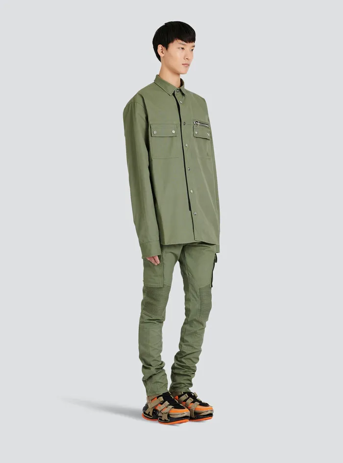 Balmain Shirts And Polos Mens Cotton Shirt With Embroidered Balmain Logo Khaki Balmain Shirts And Polos Mens Cotton Shirt With Embroidered Balmain Logo Khaki
