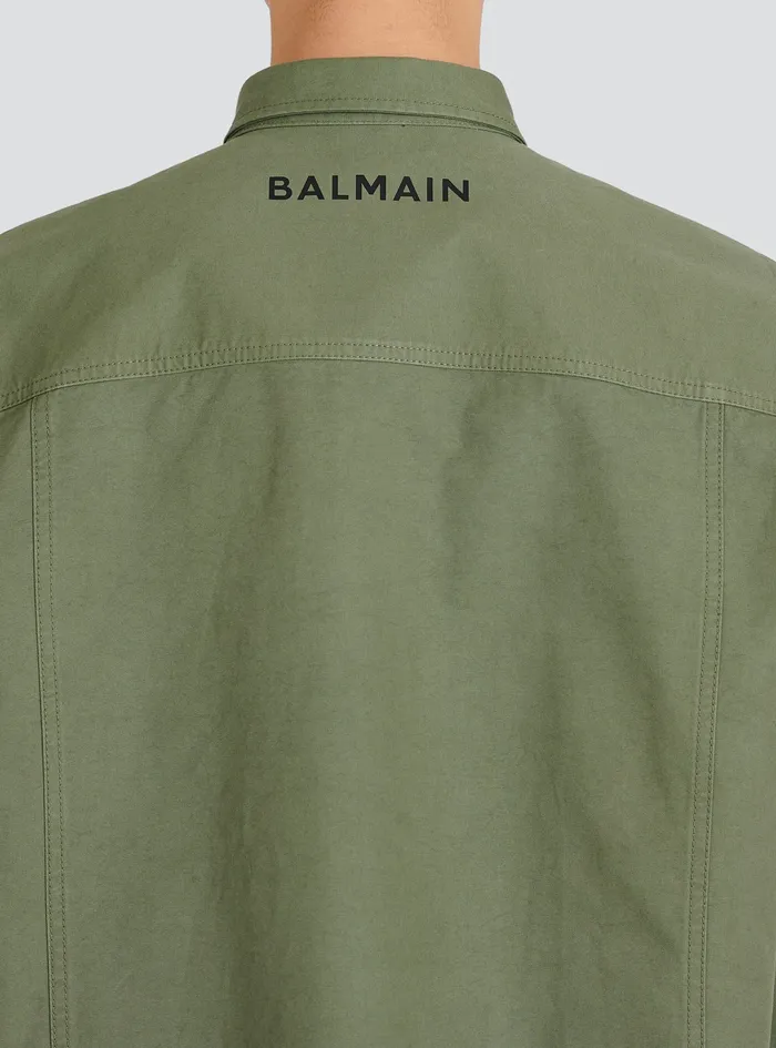 Balmain Shirts And Polos Mens Cotton Shirt With Embroidered Balmain Logo Khaki Balmain Shirts And Polos Mens Cotton Shirt With Embroidered Balmain Logo Khaki