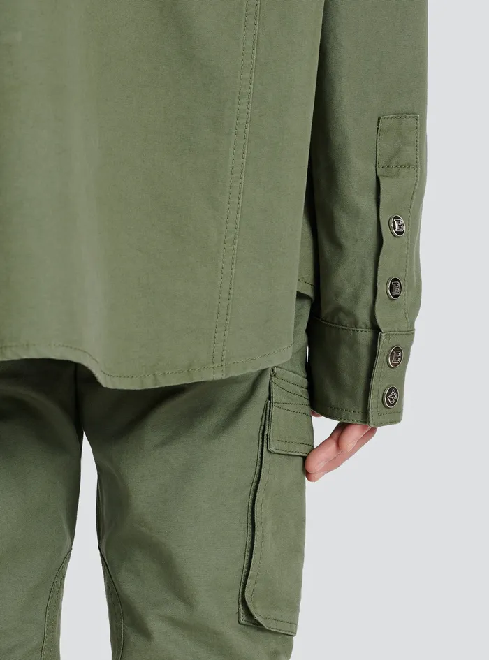 Balmain Shirts And Polos Mens Cotton Shirt With Embroidered Balmain Logo Khaki Balmain Shirts And Polos Mens Cotton Shirt With Embroidered Balmain Logo Khaki