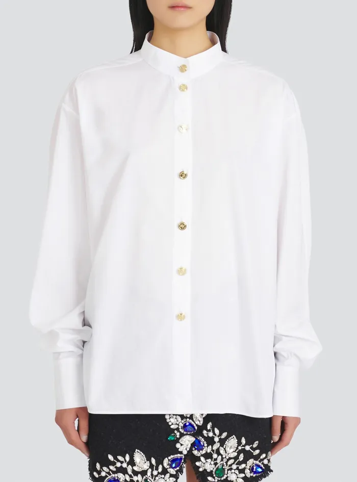 Balmain Shirts And Polos Mens Poplin Shirt White Balmain Shirts And Polos Mens Poplin Shirt White