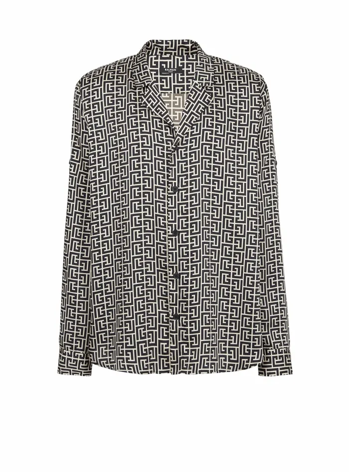 Balmain Shirts And Polos Mens Pyjama Shirt With Balmain Monogram Print Black