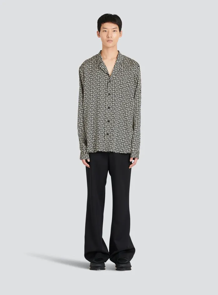 Balmain Shirts And Polos Mens Pyjama Shirt With Balmain Monogram Print Black Balmain Shirts And Polos Mens Pyjama Shirt With Balmain Monogram Print Black