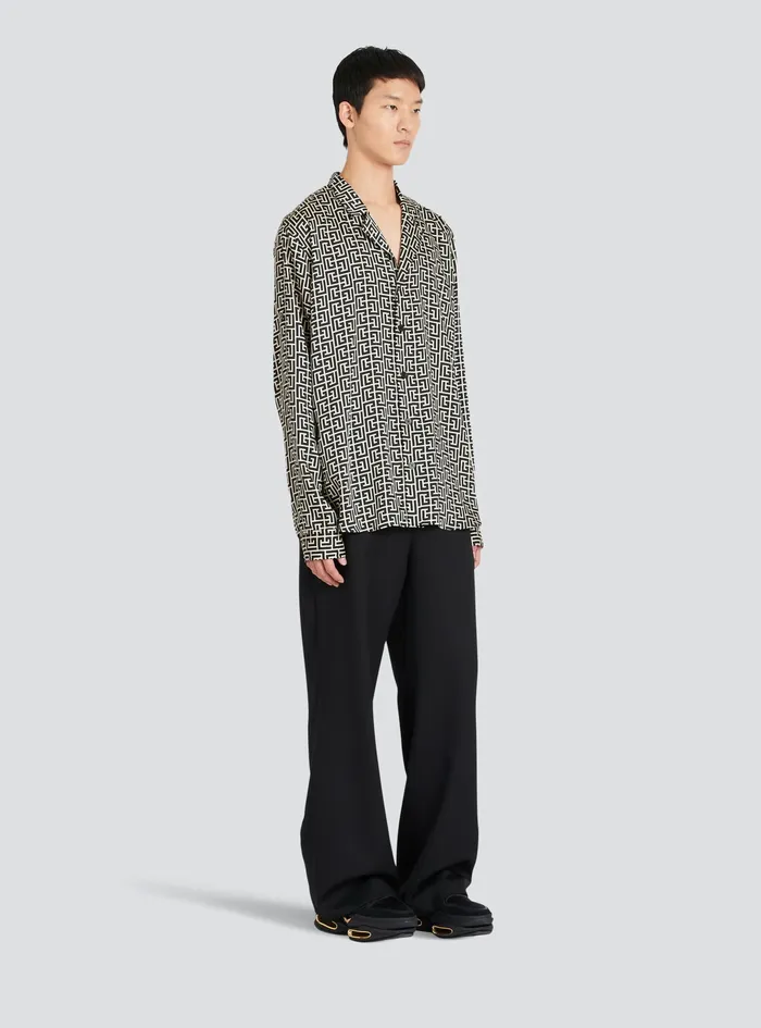 Balmain Shirts And Polos Mens Pyjama Shirt With Balmain Monogram Print Black Balmain Shirts And Polos Mens Pyjama Shirt With Balmain Monogram Print Black