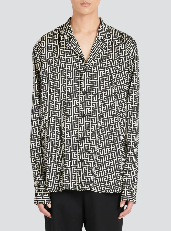 Balmain Shirts And Polos Mens Pyjama Shirt With Balmain Monogram Print Black Balmain Shirts And Polos Mens Pyjama Shirt With Balmain Monogram Print Black