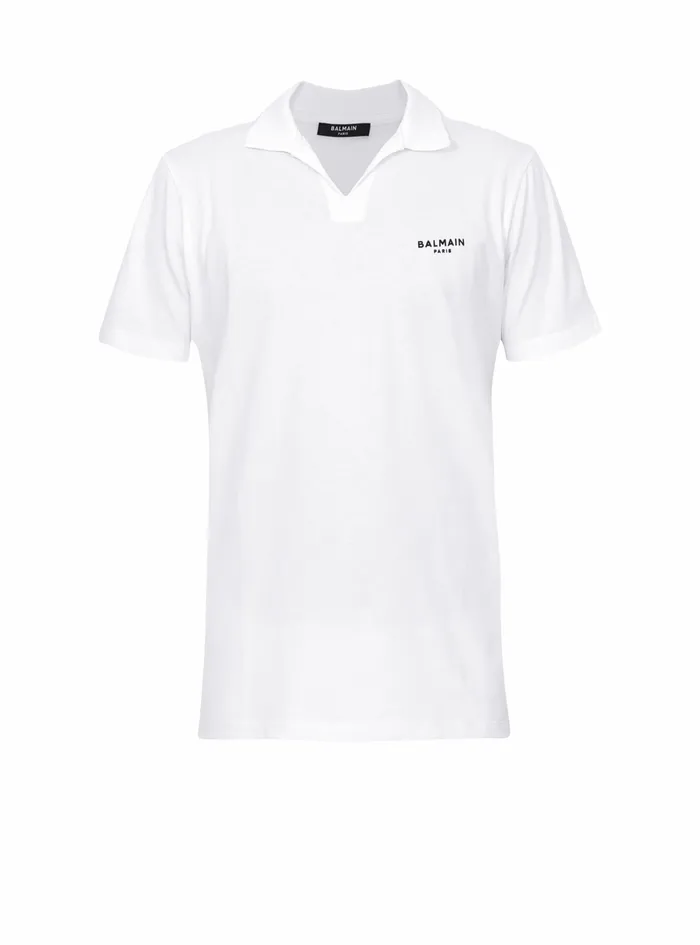 Balmain Shirts And Polos Mens Sustainable Cotton Polo With Small Velvet Balmain Paris Logo White Balmain Shirts And Polos Mens Sustainable Cotton Polo With Small Velvet Balmain Paris Logo White