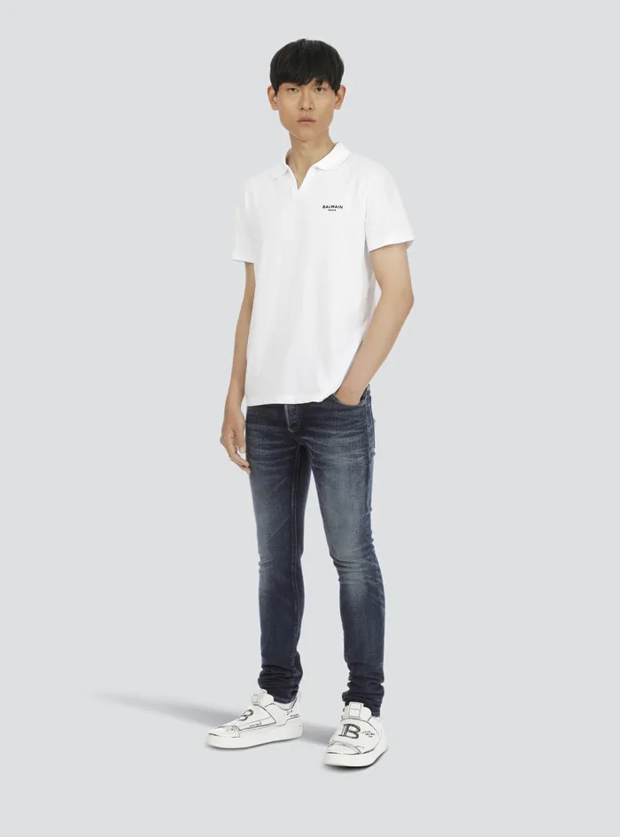 Balmain Shirts And Polos Mens Sustainable Cotton Polo With Small Velvet Balmain Paris Logo White Balmain Shirts And Polos Mens Sustainable Cotton Polo With Small Velvet Balmain Paris Logo White