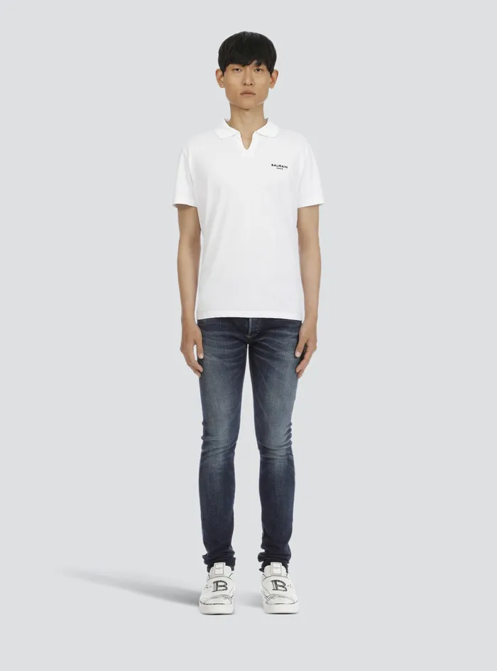 Balmain Shirts And Polos Mens Sustainable Cotton Polo With Small Velvet Balmain Paris Logo White Balmain Shirts And Polos Mens Sustainable Cotton Polo With Small Velvet Balmain Paris Logo White