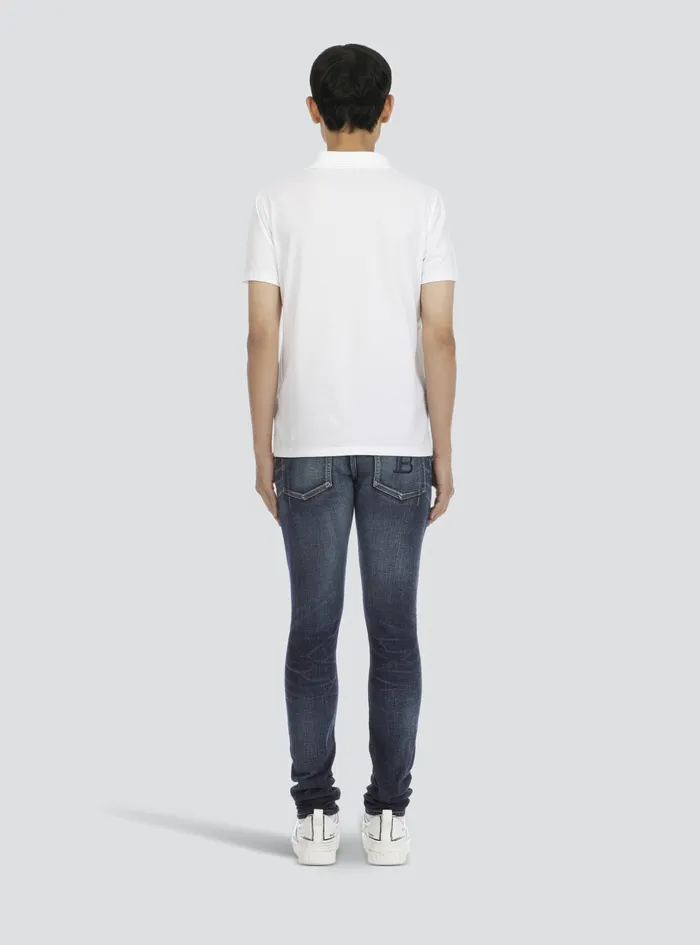Balmain Shirts And Polos Mens Sustainable Cotton Polo With Small Velvet Balmain Paris Logo White Balmain Shirts And Polos Mens Sustainable Cotton Polo With Small Velvet Balmain Paris Logo White