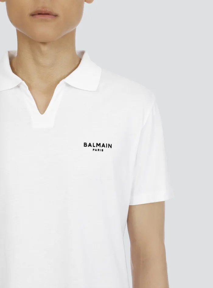 Balmain Shirts And Polos Mens Sustainable Cotton Polo With Small Velvet Balmain Paris Logo White Balmain Shirts And Polos Mens Sustainable Cotton Polo With Small Velvet Balmain Paris Logo White