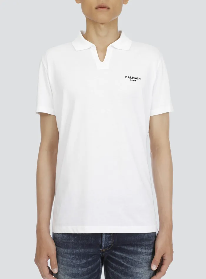 Balmain Shirts And Polos Mens Sustainable Cotton Polo With Small Velvet Balmain Paris Logo White Balmain Shirts And Polos Mens Sustainable Cotton Polo With Small Velvet Balmain Paris Logo White