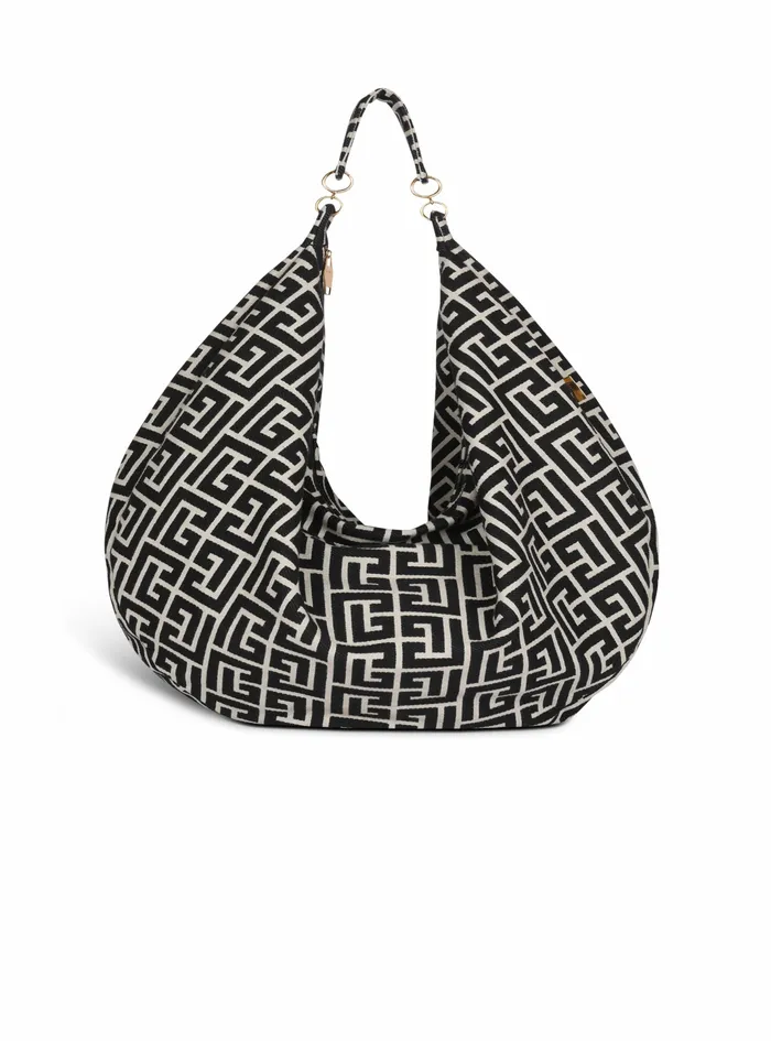 Balmain Shoulder Bags Womens Monogram Jacquard Maxi Hobo Bag Black