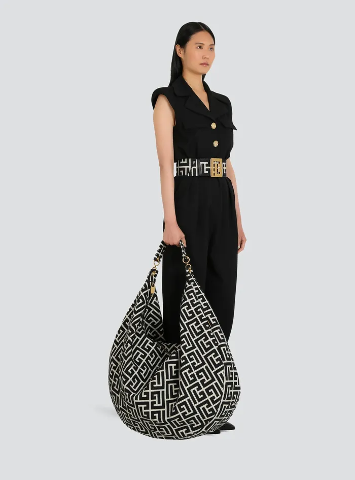 Balmain Shoulder Bags Womens Monogram Jacquard Maxi Hobo Bag Black Balmain Shoulder Bags Womens Monogram Jacquard Maxi Hobo Bag Black