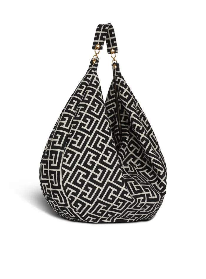 Balmain Shoulder Bags Womens Monogram Jacquard Maxi Hobo Bag Black Balmain Shoulder Bags Womens Monogram Jacquard Maxi Hobo Bag Black