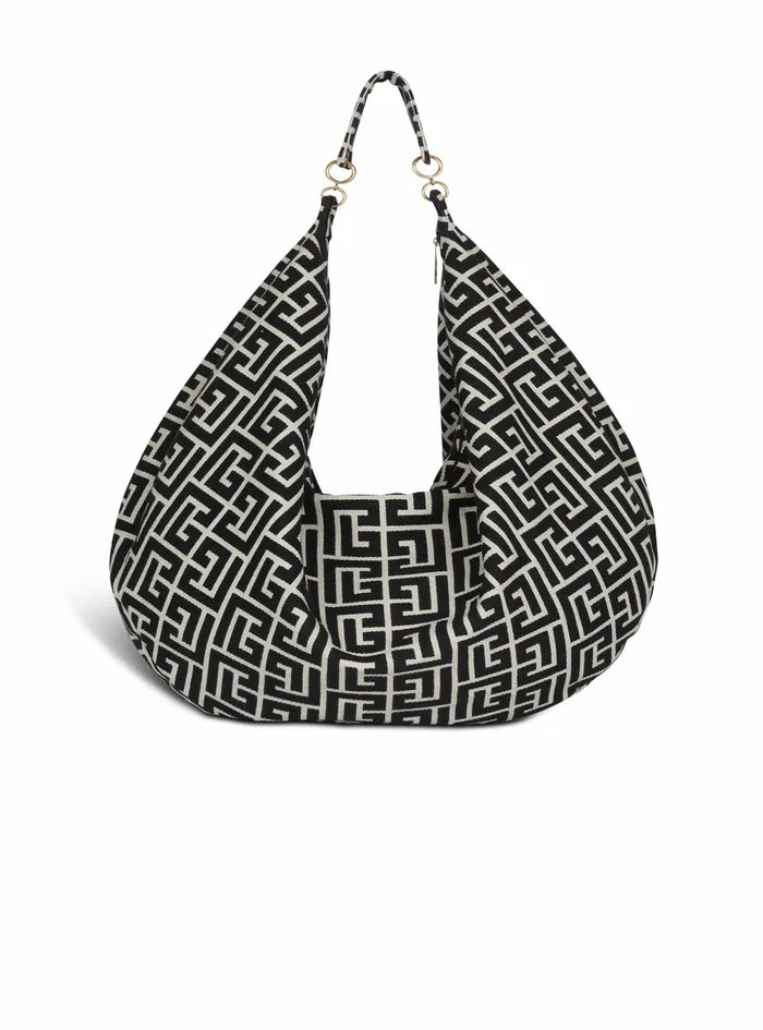 Balmain Shoulder Bags Womens Monogram Jacquard Maxi Hobo Bag Black Balmain Shoulder Bags Womens Monogram Jacquard Maxi Hobo Bag Black