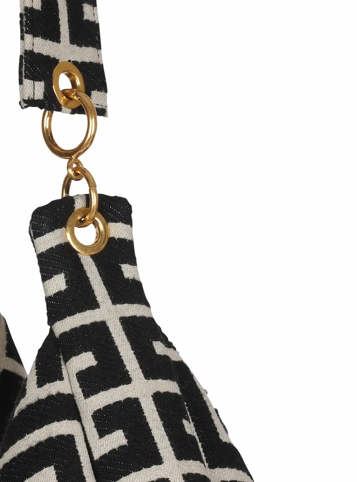 Balmain Shoulder Bags Womens Monogram Jacquard Maxi Hobo Bag Black Balmain Shoulder Bags Womens Monogram Jacquard Maxi Hobo Bag Black