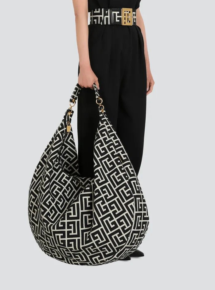 Balmain Shoulder Bags Womens Monogram Jacquard Maxi Hobo Bag Black Balmain Shoulder Bags Womens Monogram Jacquard Maxi Hobo Bag Black