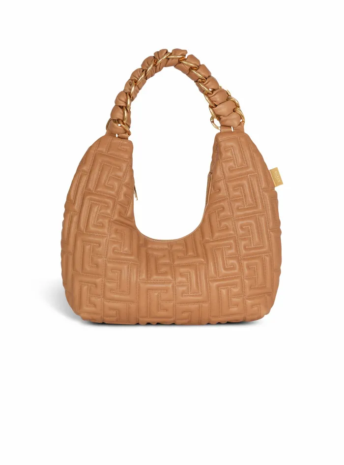 Balmain Shoulder Bags Womens Quilted Leather Pillow Hobo Bag Beige