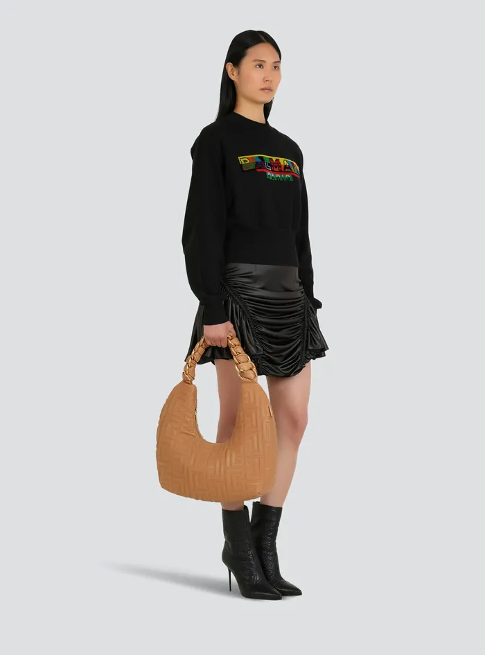 Balmain Shoulder Bags Womens Quilted Leather Pillow Hobo Bag Beige Balmain Shoulder Bags Womens Quilted Leather Pillow Hobo Bag Beige