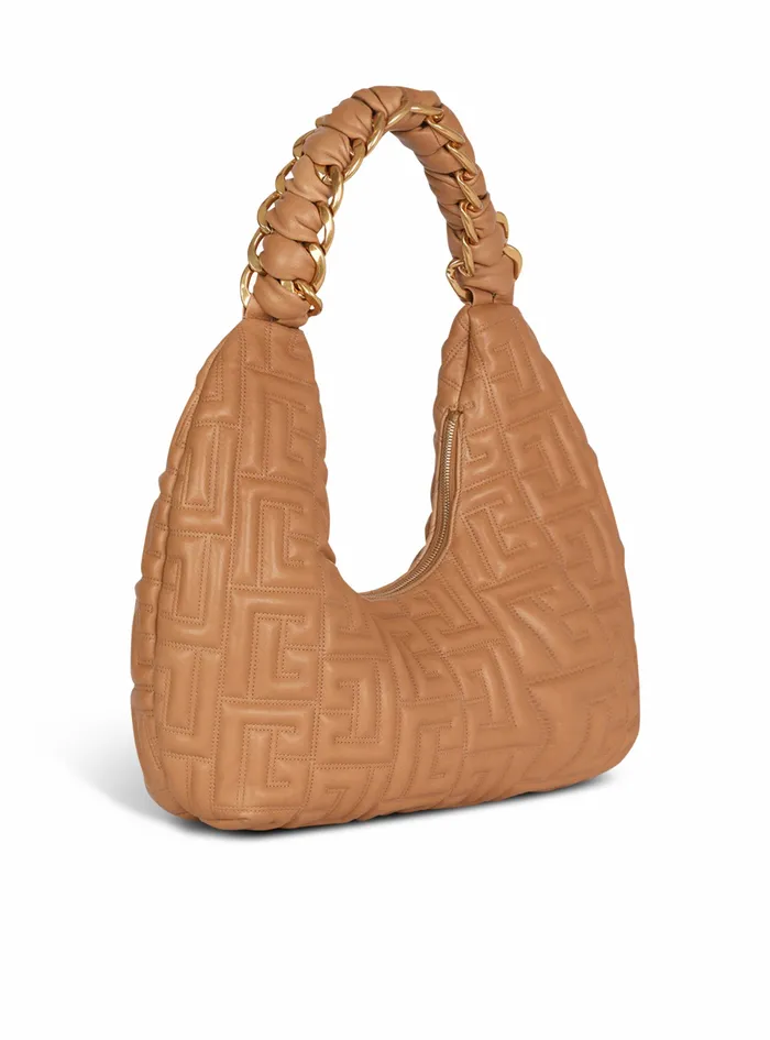 Balmain Shoulder Bags Womens Quilted Leather Pillow Hobo Bag Beige Balmain Shoulder Bags Womens Quilted Leather Pillow Hobo Bag Beige