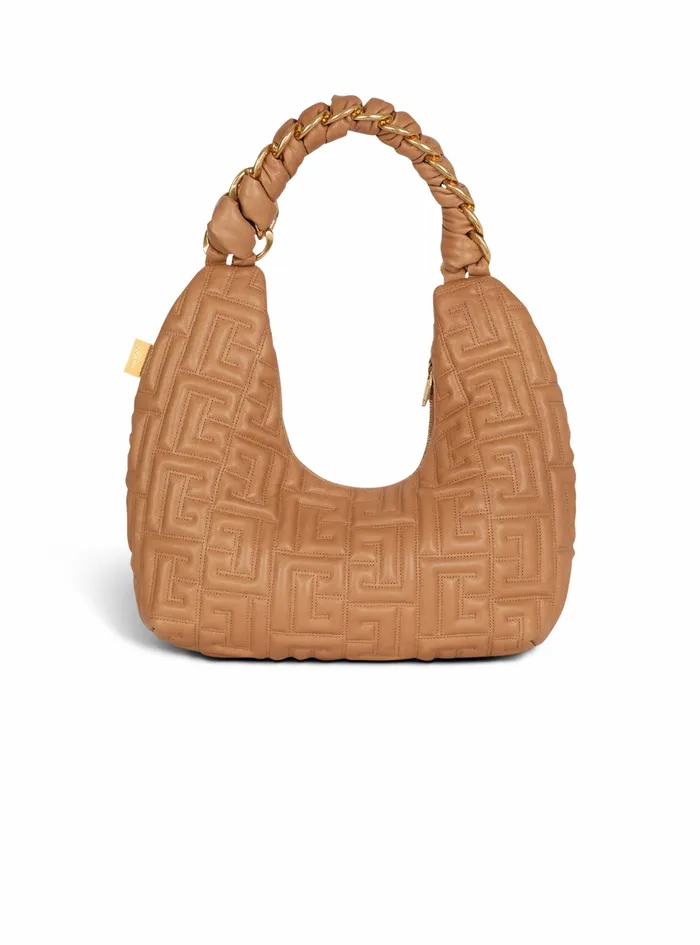 Balmain Shoulder Bags Womens Quilted Leather Pillow Hobo Bag Beige Balmain Shoulder Bags Womens Quilted Leather Pillow Hobo Bag Beige