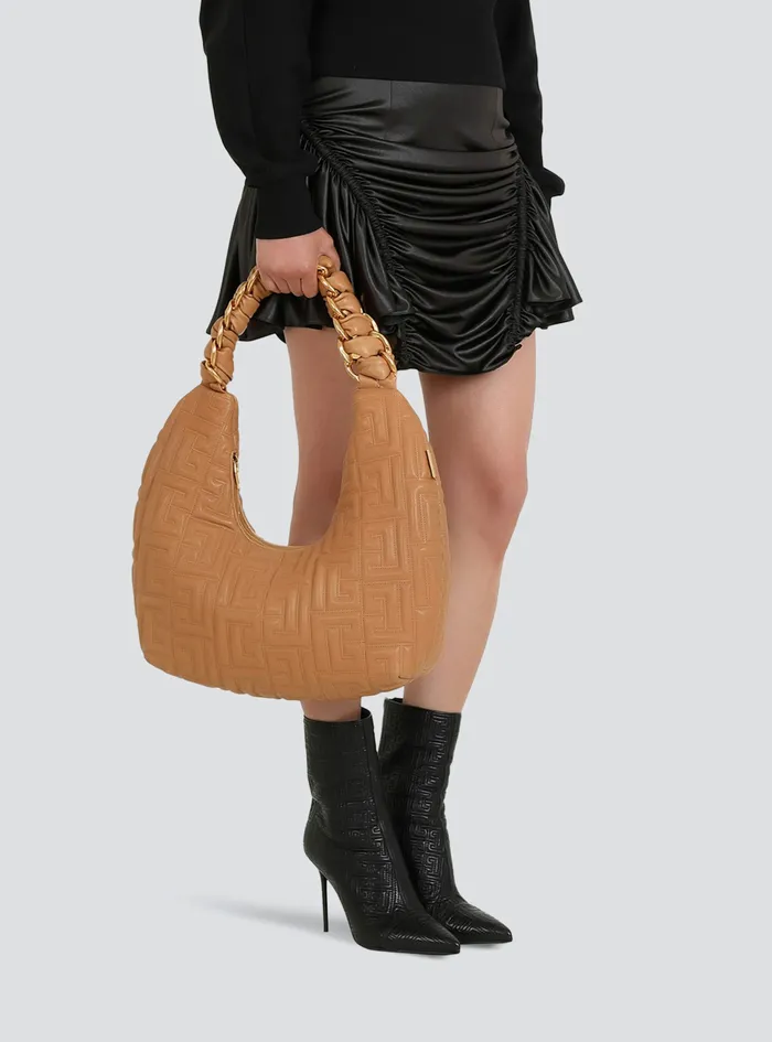 Balmain Shoulder Bags Womens Quilted Leather Pillow Hobo Bag Beige Balmain Shoulder Bags Womens Quilted Leather Pillow Hobo Bag Beige