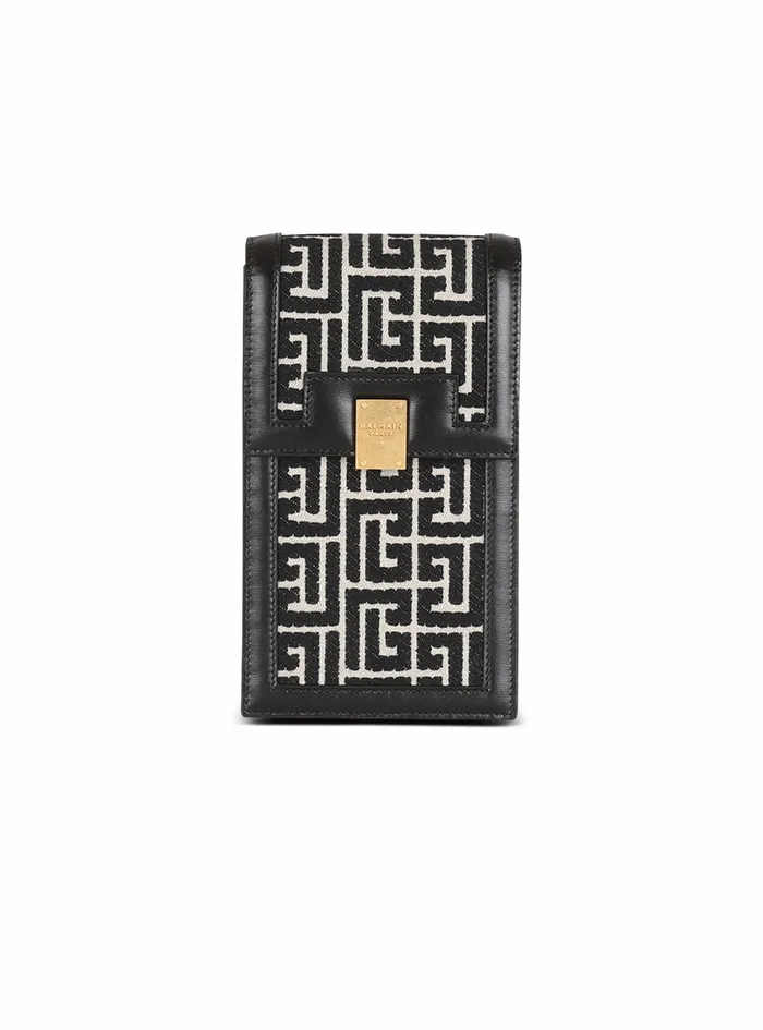 Balmain Small Leather Goods Womens Bicolor Jacquard Phone Case With Leather Panels Black