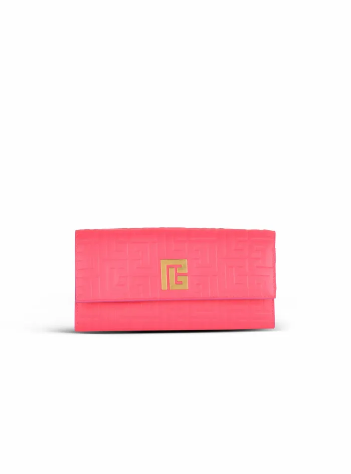 Balmain Small Leather Goods Womens Debossed Leather 1945 Wallet With Balmain Monogram And Chain Pink Balmain Small Leather Goods Womens Debossed Leather 1945 Wallet With Balmain Monogram And Chain Pink
