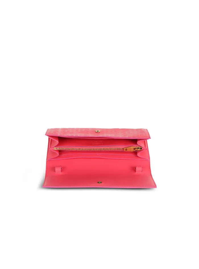 Balmain Small Leather Goods Womens Debossed Leather 1945 Wallet With Balmain Monogram And Chain Pink Balmain Small Leather Goods Womens Debossed Leather 1945 Wallet With Balmain Monogram And Chain Pink