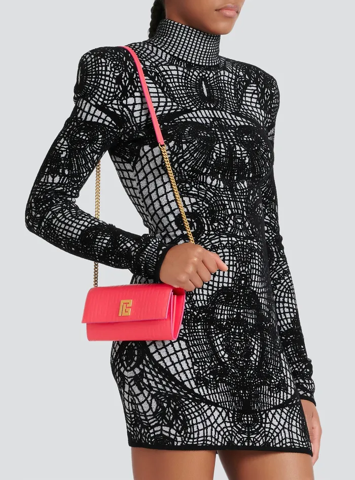 Balmain Small Leather Goods Womens Debossed Leather 1945 Wallet With Balmain Monogram And Chain Pink Balmain Small Leather Goods Womens Debossed Leather 1945 Wallet With Balmain Monogram And Chain Pink