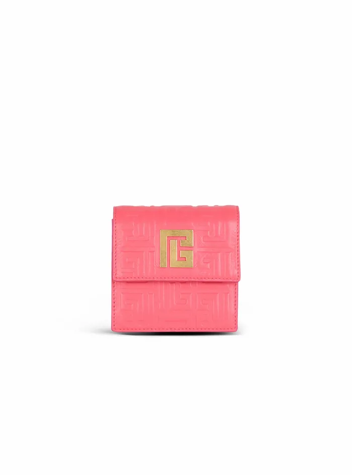 Balmain Small Leather Goods Womens Debossed Leather Card Holder With Balmain Monogram And Chain Pink Balmain Small Leather Goods Womens Debossed Leather Card Holder With Balmain Monogram And Chain Pink