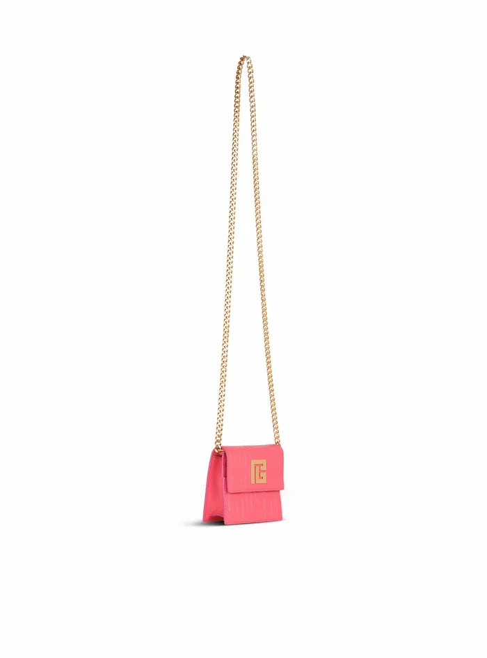 Balmain Small Leather Goods Womens Debossed Leather Card Holder With Balmain Monogram And Chain Pink Balmain Small Leather Goods Womens Debossed Leather Card Holder With Balmain Monogram And Chain Pink