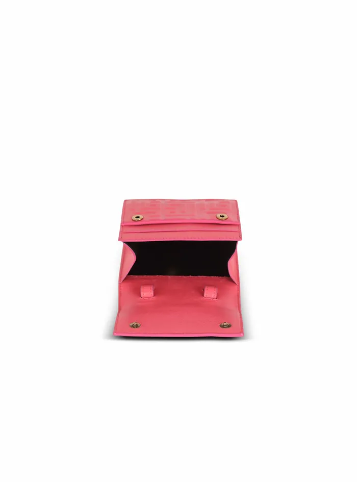 Balmain Small Leather Goods Womens Debossed Leather Card Holder With Balmain Monogram And Chain Pink Balmain Small Leather Goods Womens Debossed Leather Card Holder With Balmain Monogram And Chain Pink
