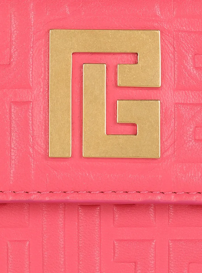 Balmain Small Leather Goods Womens Debossed Leather Card Holder With Balmain Monogram And Chain Pink Balmain Small Leather Goods Womens Debossed Leather Card Holder With Balmain Monogram And Chain Pink
