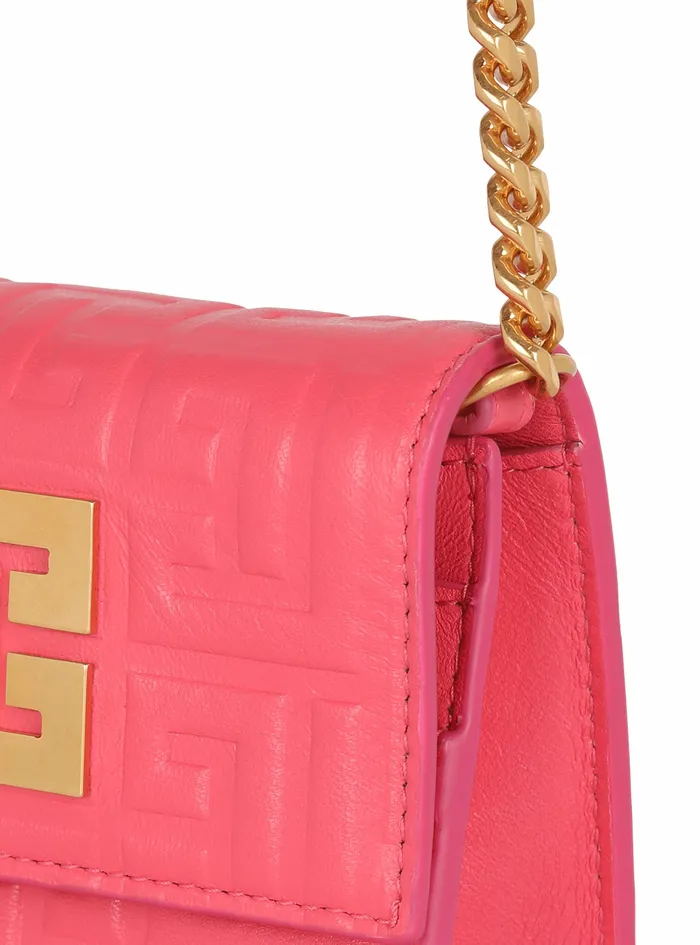 Balmain Small Leather Goods Womens Debossed Leather Card Holder With Balmain Monogram And Chain Pink Balmain Small Leather Goods Womens Debossed Leather Card Holder With Balmain Monogram And Chain Pink