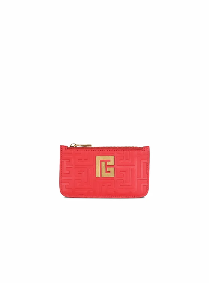 Balmain Small Leather Goods Womens Debossed Leather Card Holder With Balmain Monogram Red Balmain Small Leather Goods Womens Debossed Leather Card Holder With Balmain Monogram Red