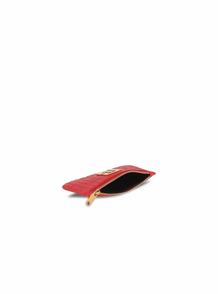 Balmain Small Leather Goods Womens Debossed Leather Card Holder With Balmain Monogram Red Balmain Small Leather Goods Womens Debossed Leather Card Holder With Balmain Monogram Red